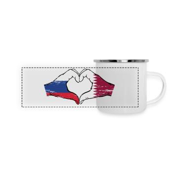 Russia Qatar flag hands heart shape used - Panoramic Camper Mug - white - Front