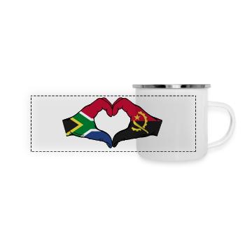Afrique du Sud Angola Drapeau Mains Coeur Forme - Mug panoramique émaillé - blanc - Devant