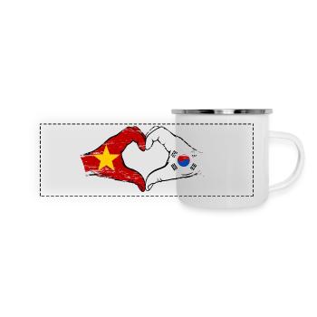 Vietnam Südkorea Flagge Hände Herzform used - Panorama Emaille-Tasse - Weiß - Vorne