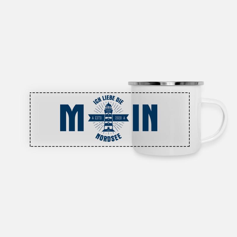 Moin blau - Panorama Emaille-Tasse - Weiß
