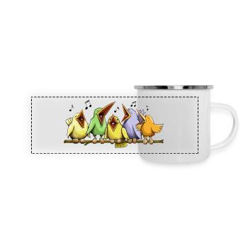 Five birds singing hard - Panoramic Camper Mug - white - Front