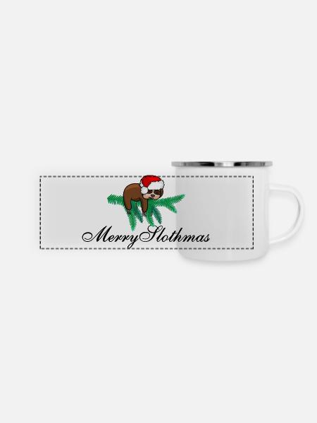 Frohe Faultiere Frohe Weihnachten - Panorama Emaille-Tasse - Weiß