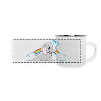 Baby elephant bathing among rainbow and clouds - Panoramic Camper Mug - white - Front
