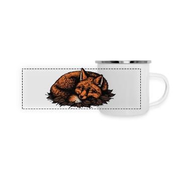 Schlafender Fuchs auf Herbstblättern - Panorama Emaille-Tasse - Weiß - Vorne