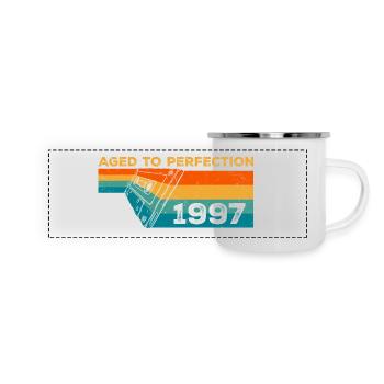 Jahrgang 1997 - 1997 Retro Geburtstagsgeschenk - Panorama Emaille-Tasse - Weiß - Vorne