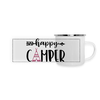 campeur heureux - Mug panoramique émaillé - blanc - Devant