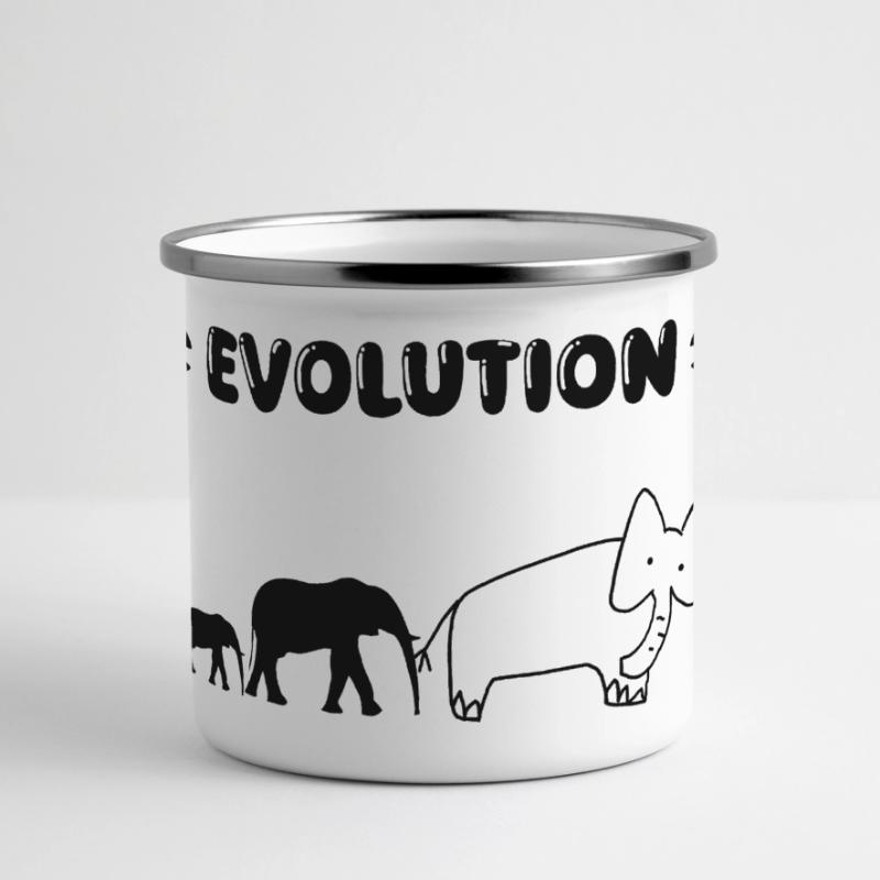 Die Evolution der Elefanten – Lustige Stadien der Evolution. Panorama Emaille-Tasse