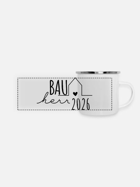 Bauherr 2026 Hausbau Geschenk Mann - Panorama Emaille-Tasse - Weiß