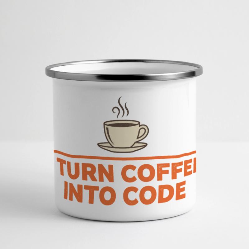 I Turn Coffee Into Code – Programmierer Retro Panorama Emaille-Tasse