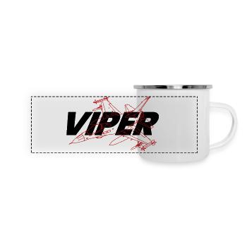 F-16 Viper / Fighting Falcon Düsenjäger / F16 - Panorama Emaille-Tasse - Weiß - Vorne