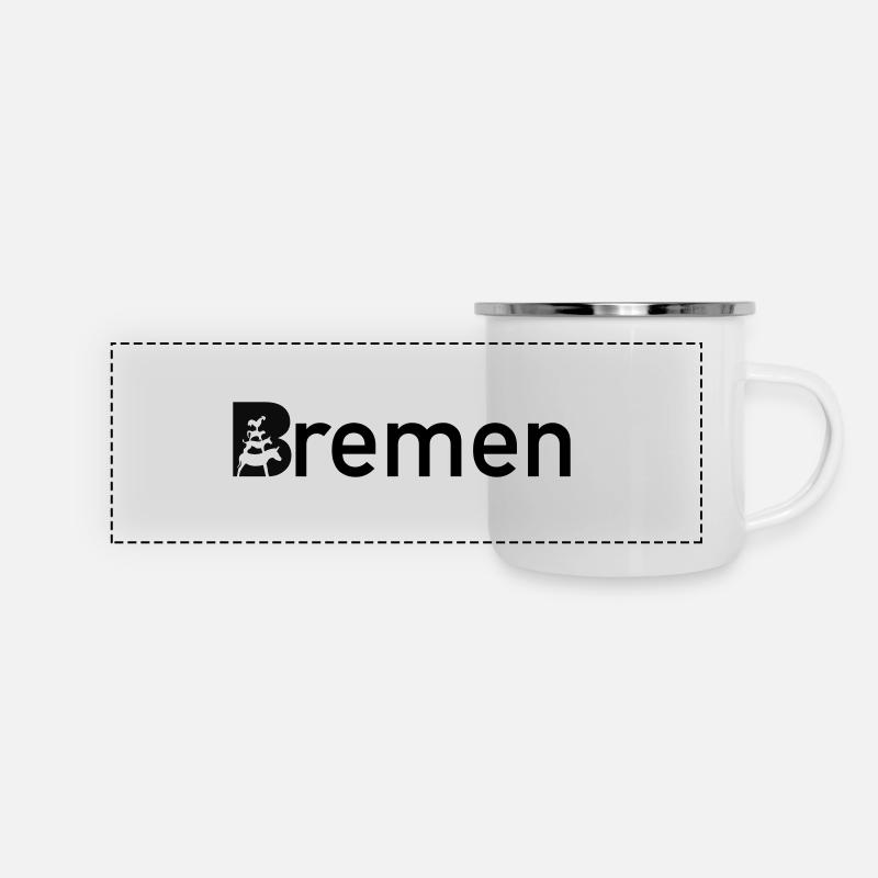 Bremen town sign skyline with Bremen Town Musician - Panoramic Camper Mug - white