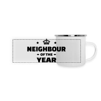 Nachbar / Nachbarschaft / Nachbarin / Haus - Panorama Emaille-Tasse - Weiß - Vorne