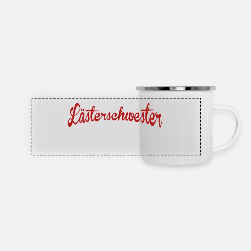 Lästerschwester im Einsatz.png - Panorama Emaille-Tasse - Weiß