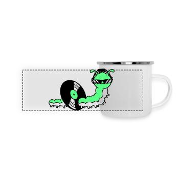 Cool DJ Caterpillar mange du disque vinyle Musique de fête - Mug panoramique émaillé - blanc - Devant