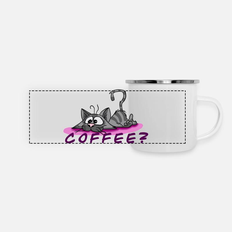 Kaffee? - Panorama Emaille-Tasse - Weiß