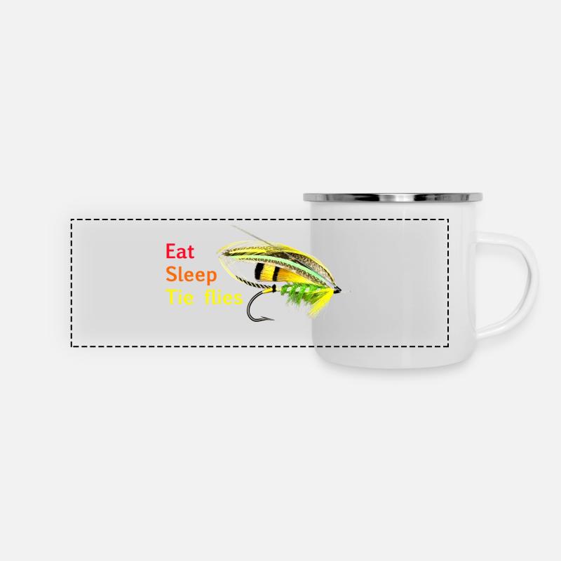 Manger dormir cravate mouches vert Highlander - Mug panoramique émaillé - blanc
