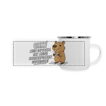 Sorry! Capybara hat meine Hausaufgaben gefressen - Panorama Emaille-Tasse - Weiß - Vorne