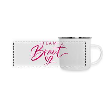 Team Braut Pink Herz Logo - Panorama Emaille-Tasse - Weiß - Vorne