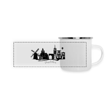 Stadtmotiv Dinslaken mit Tür und Wachturm - Panorama Emaille-Tasse - Weiß - Vorne