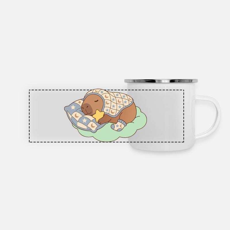 "Snug Sleeping Capybara On A Cloud - Aesthetic - Panoramic Camper Mug - white