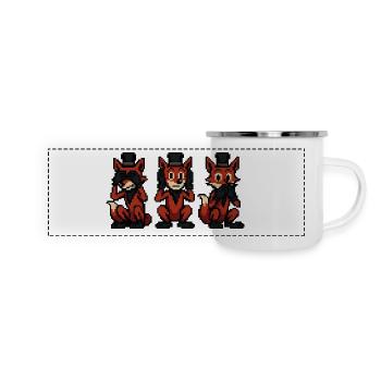 Renard à la manière des 3 singes - Mug panoramique émaillé - blanc - Devant