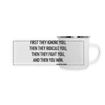 Citation / Philosophie / Pensée / Bonheur / Joie - Mug panoramique émaillé - blanc - Devant