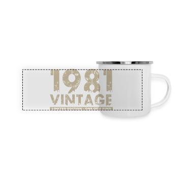 Jahrgang 1981 Bursdag - Unikat - Panorama Emaille-Tasse - Weiß - Vorne