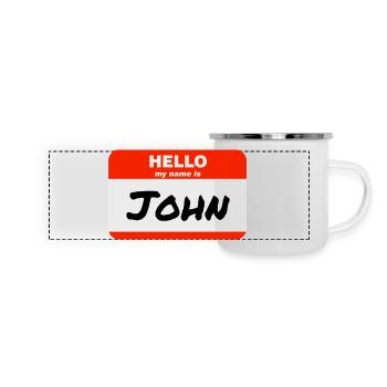 Bonjour, je m’appelle John Étiquette Étiquette Étiquette - Mug panoramique émaillé - blanc - Devant