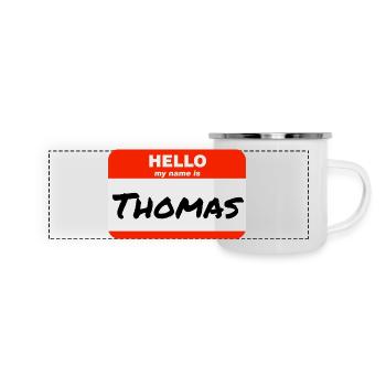 Bonjour, je m’appelle Thomas Étiquette Étiquette Étiquette - Mug panoramique émaillé - blanc - Devant