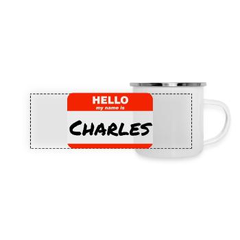 Bonjour, je m’appelle Charles Étiquette Étiquette Étiquette - Mug panoramique émaillé - blanc - Devant