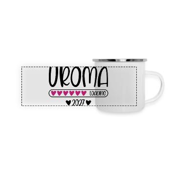 Uroma 2027 loading mit Herzchen Ladebalken - Panorama Emaille-Tasse - Weiß - Vorne