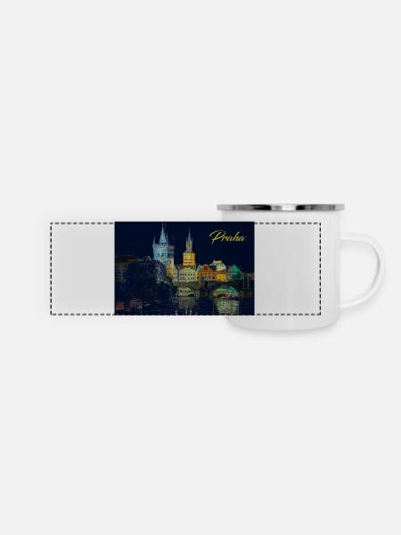 Prag - Panorama Emaille-Tasse - Weiß