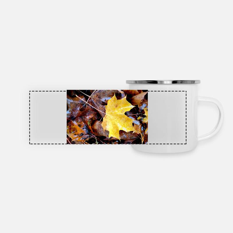 Yellow maple leaf also rainy autumn carpet - Panoramic Camper Mug - white