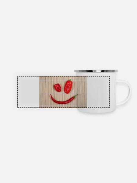SPICY Smiley - Panorama Emaille-Tasse - Weiß