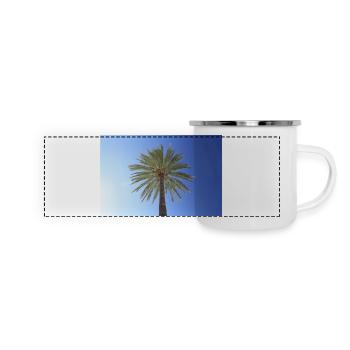 Palme mit blauem Himmel - Urlaubsfeelinge - Panorama Emaille-Tasse - Weiß - Vorne