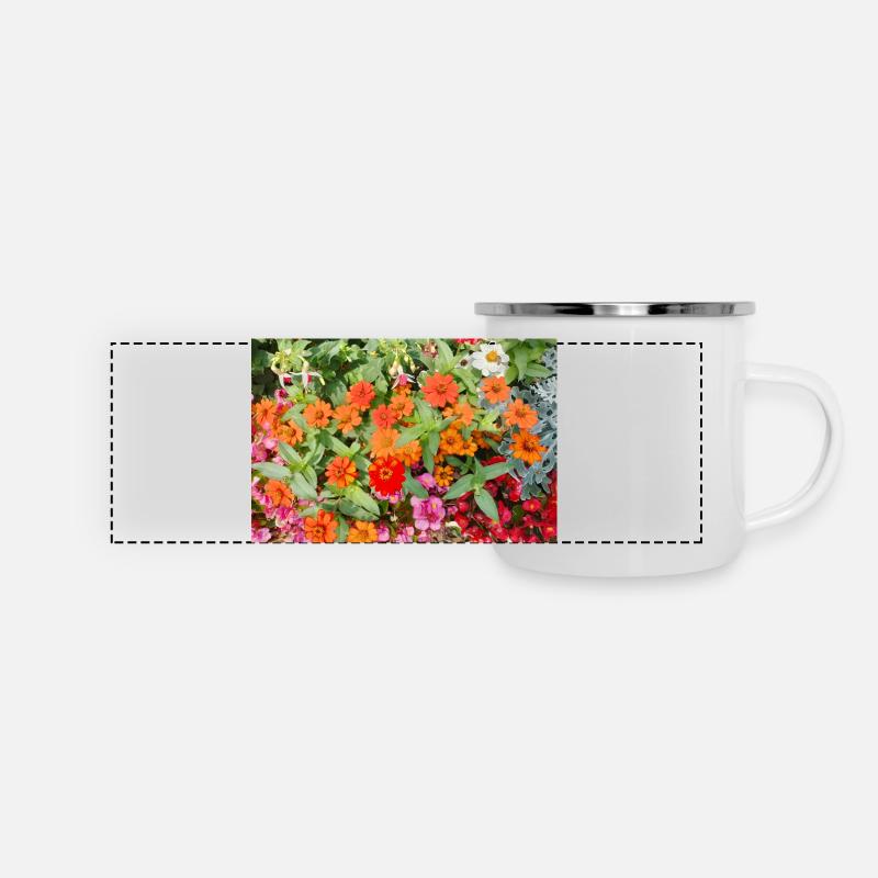 Jardin fleuri – Atmosphère colorée - Mug panoramique émaillé - blanc