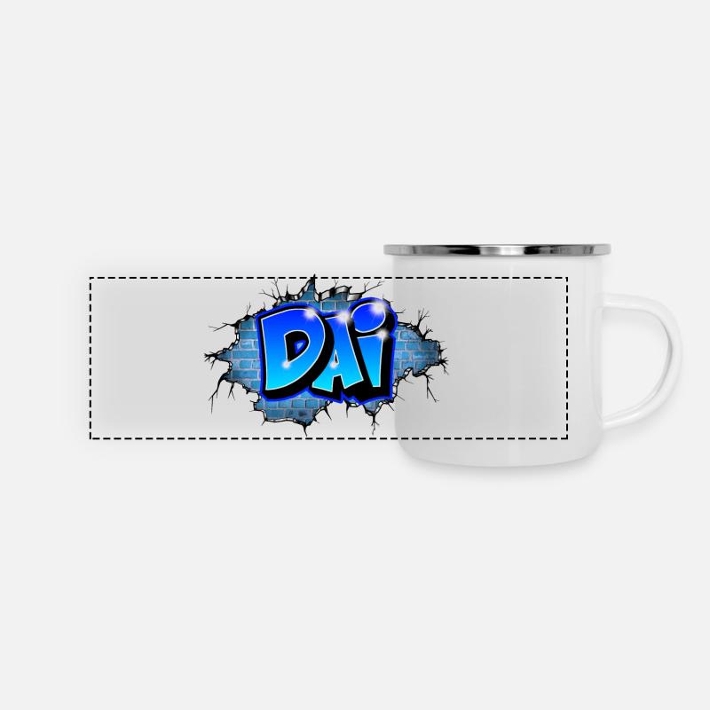 Graffiti DAI Blue Brick Cracks - Panoramic Camper Mug - white