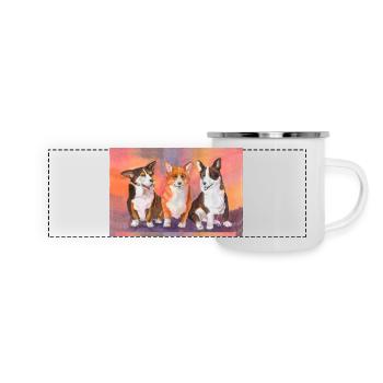 Welsh Corgies 3 Chaps - Panorama Emaille-Tasse - Weiß - Vorne
