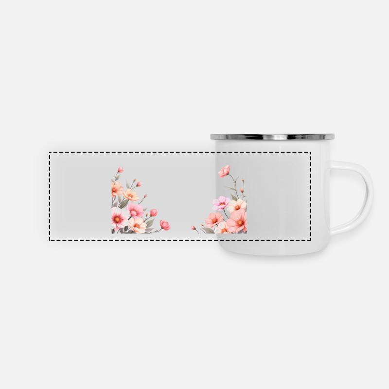 Schöne Blumen - Panorama Emaille-Tasse - Weiß