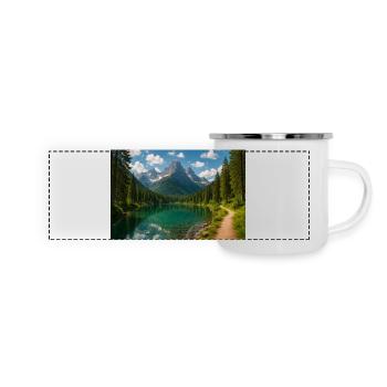 Sentier de lac de montagne dans la forêt - Mug panoramique émaillé - blanc - Devant