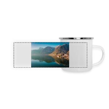 Hallstätter See im Sonnenaufgang - Panorama Emaille-Tasse - Weiß - Vorne