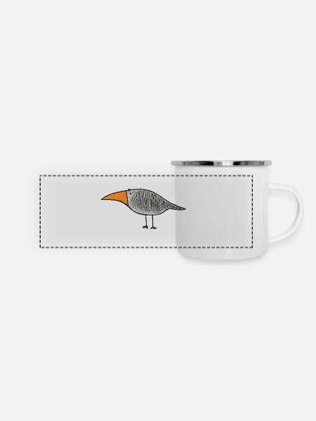 Vogel mit orangem Schnabel - Panorama Emaille-Tasse - Weiß