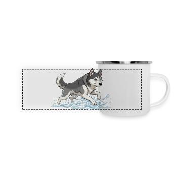 Husky Sprint im Schneeschaum - Panorama Emaille-Tasse - Weiß - Vorne