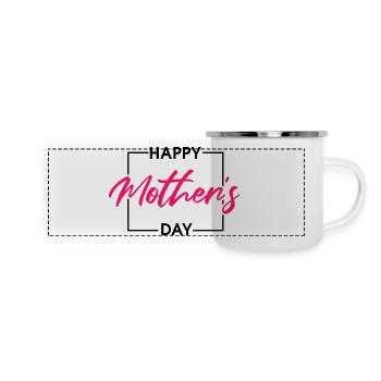 Glücklicher Muttertag – elegantes Design mit rosa Schrift - Panorama Emaille-Tasse - Weiß - Vorne