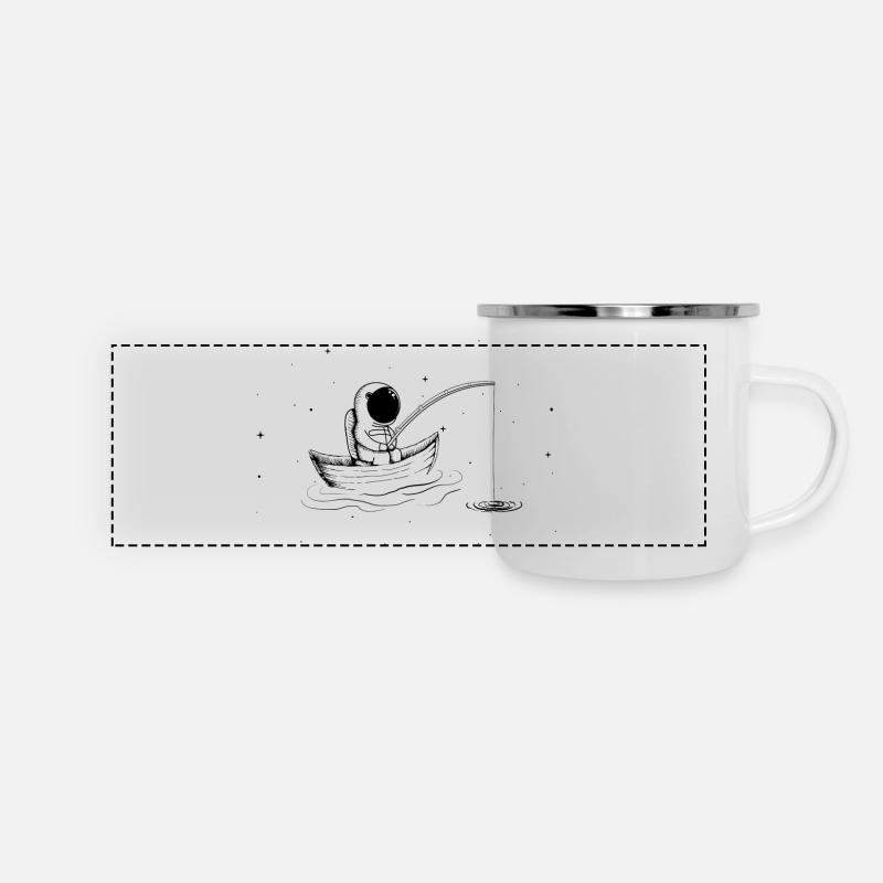 Fishing In Space - Panorama Emaille-Tasse - Weiß