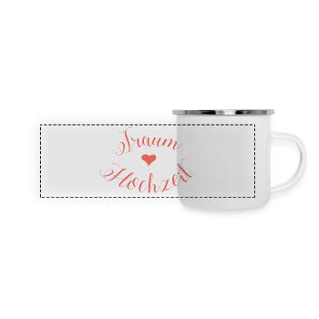 Dream Wedding Lettering with Hearts in Coral Red - Panoramic Camper Mug - white - Front