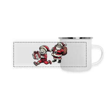Freches Kind mit Weihnachtsmann - Retro Stil - Panorama Emaille-Tasse - Weiß - Vorne