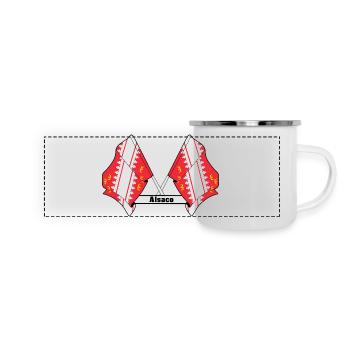 Drapeaux d’Alsace croisés avec le texte « Alsace » - Mug panoramique émaillé - blanc - Devant