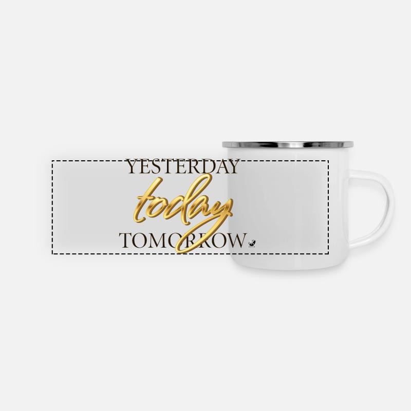 Yesterday, Today and Tomorrow lettering - Panoramic Camper Mug - white
