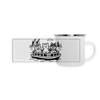 Hafen Katzen Hunde Hafenrundfahrt Hamburg  - Panorama Emaille-Tasse - Weiß - Vorne